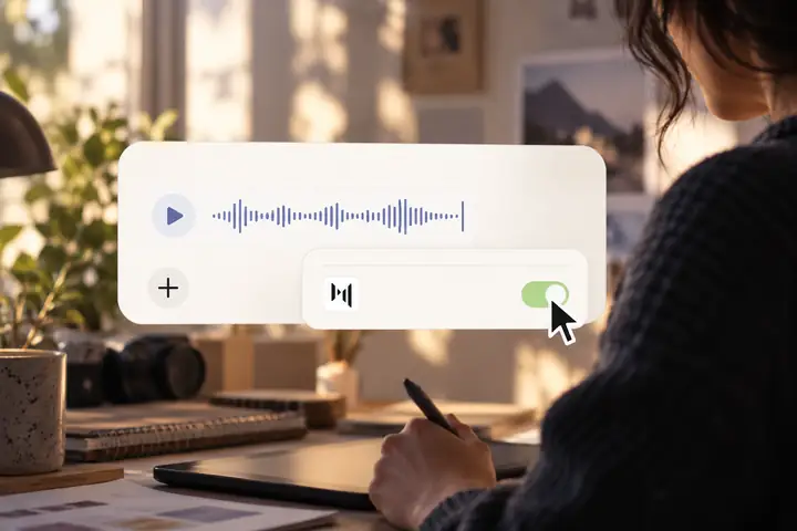A small creative-tool connector interface with a sound prompt.