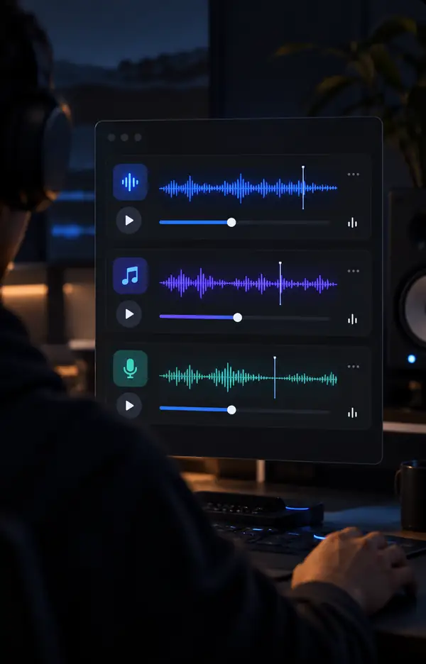 Dark plugin interface showing sound-effect, music, and audio controls.