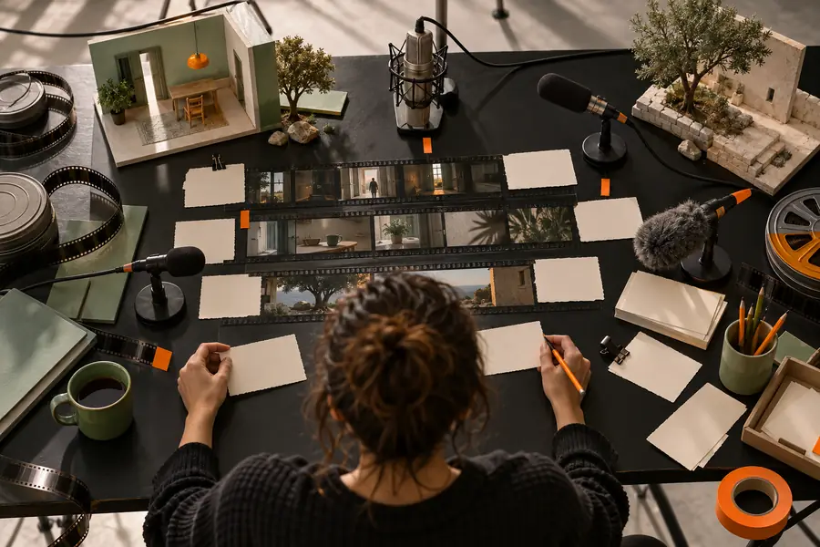 Illustrative video-editing view used to plan where sound belongs
